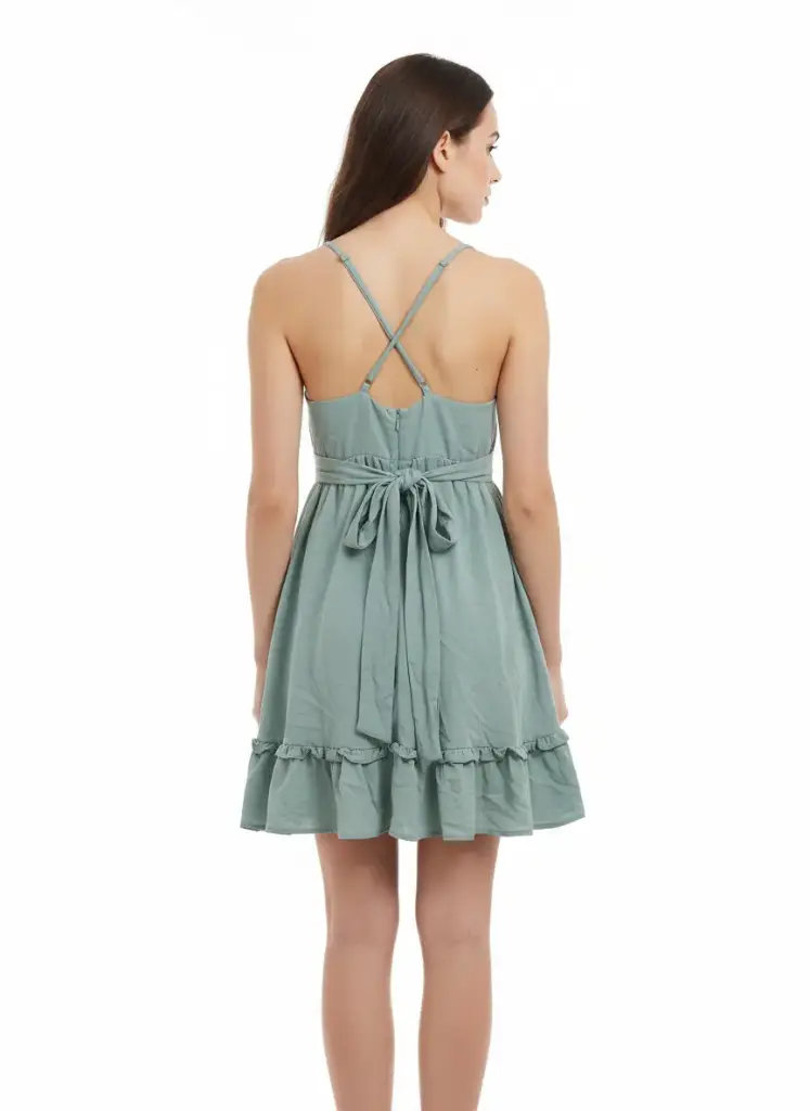 FS10052 ROBE ETE COURTE VERTBRETELLES SPAGETTI DOS.webp