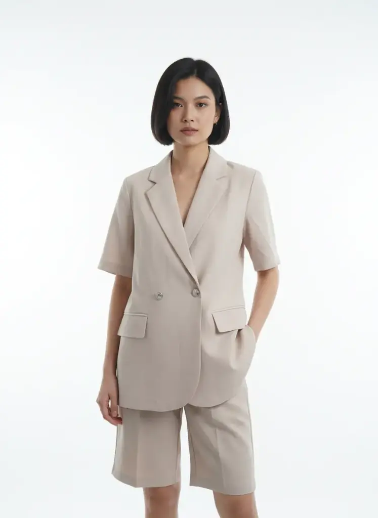 VESTON CHIC BEIGE CLAIR MANCHES COURTES