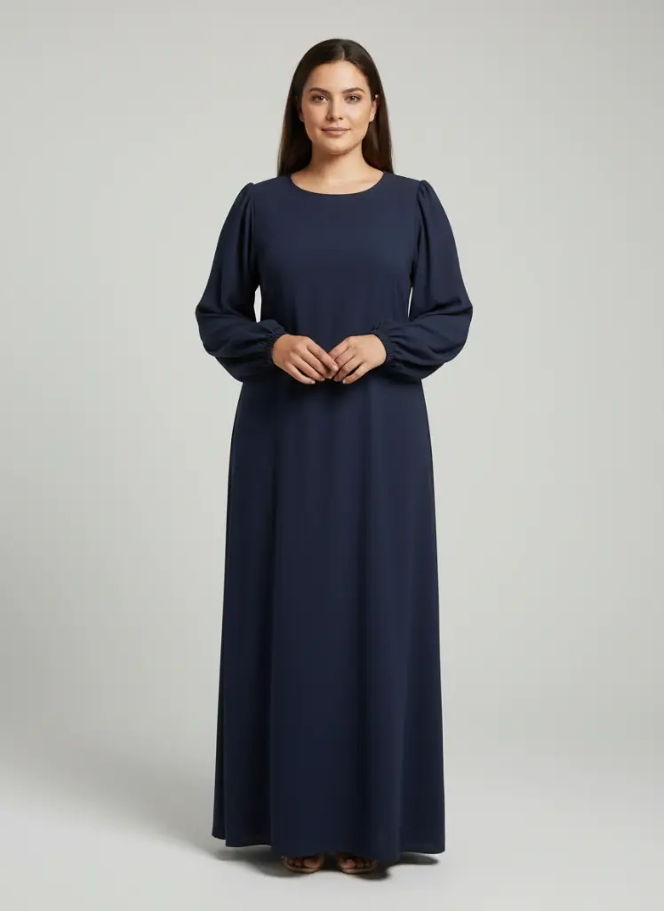 ROBE LONGUE BLEU MARINE MANCHES LONGUES