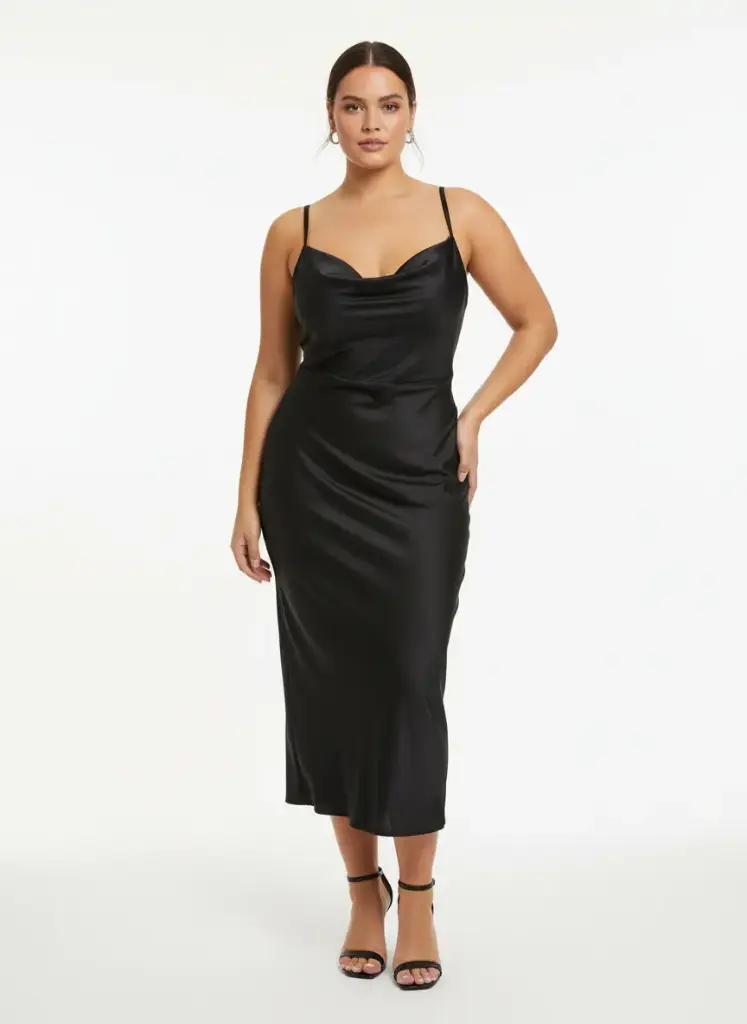 ROBE NOIRE SATIN BRETELLES SPAGETTI