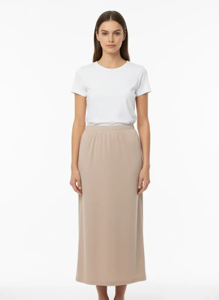 JUPE LONGUE BEIGE TAILLE ELASTIQUE
