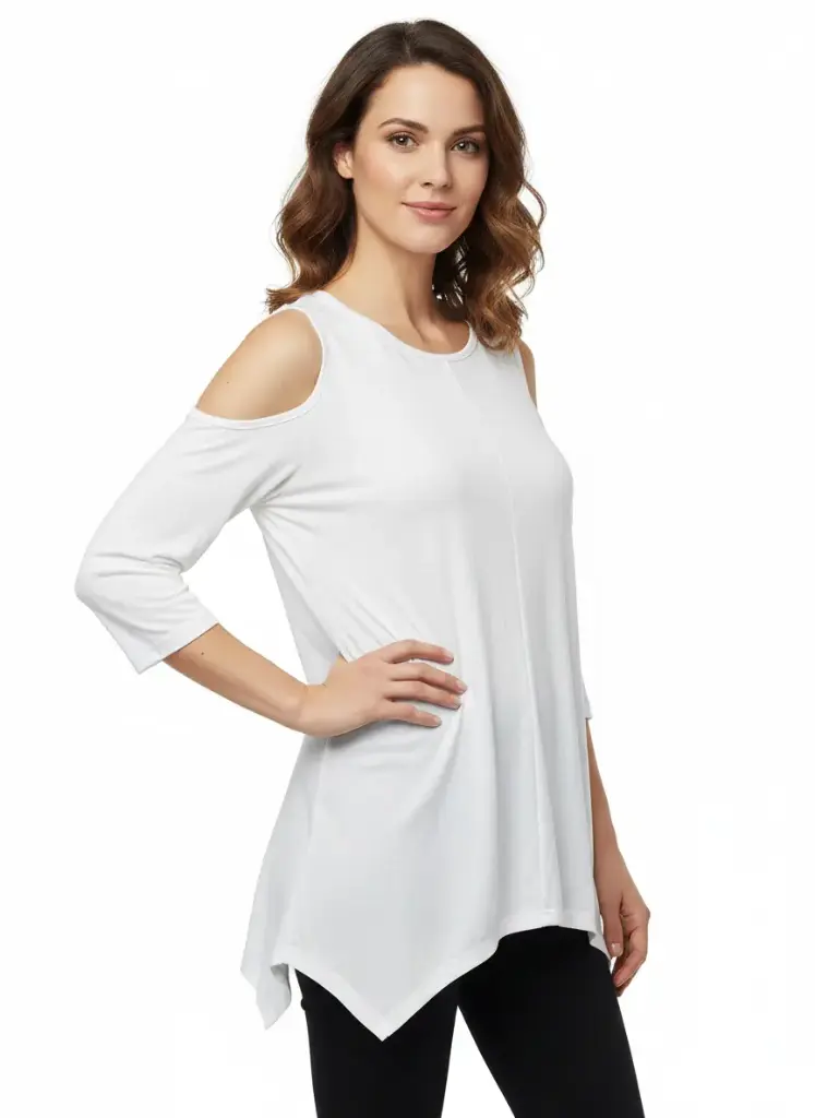 CHANDAIL LONG BLANC MANCHES AUX EPAULES OUVERTES