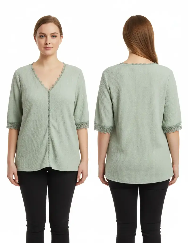 Chandail vert manches 3/4 AVEC DENTELLE