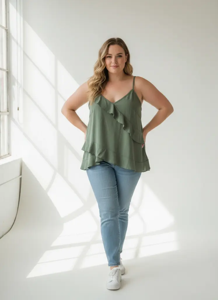 CAMISOLE VERTE AVEC VOLANT