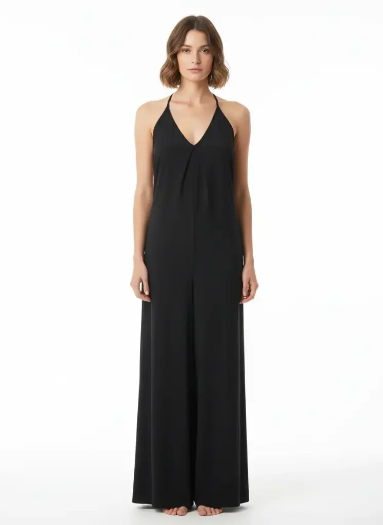 JUMPSUIT LONG AMPLE BRETELLE SPAGETTI AVEC UN PLIS DEVANT