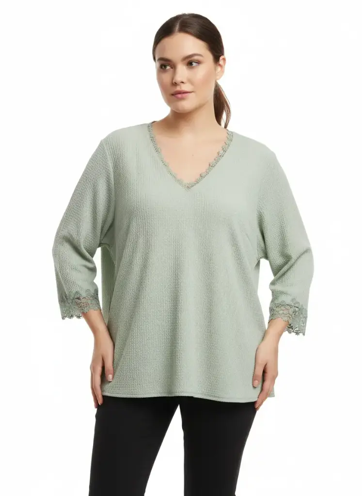 CHANDAIL VERT TEXTURE AVEC DENTELLE