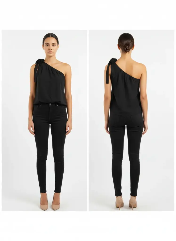 Camisole noire à une épaule avec fleur