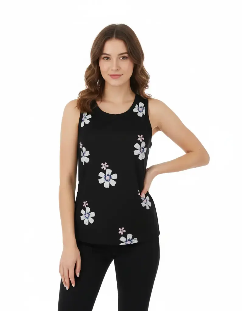 Camisole noire avec grosses fleurs