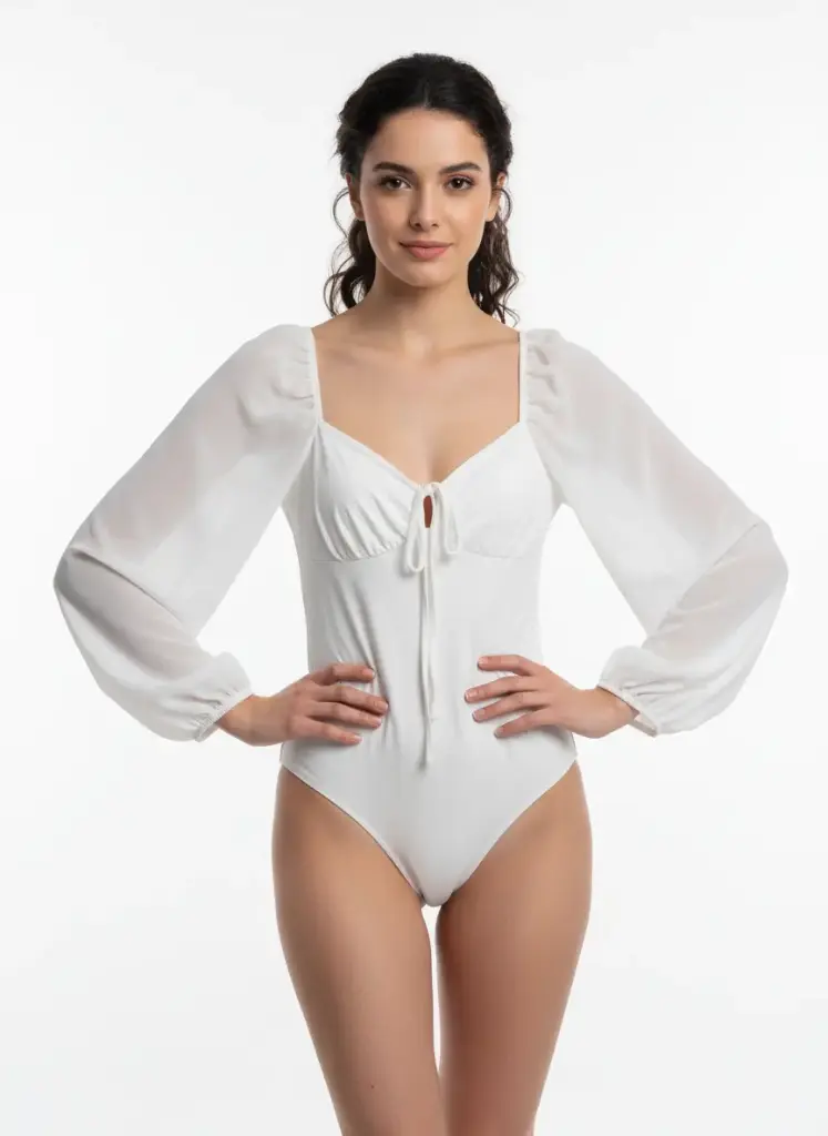 Body blanc manches longues bouffantes