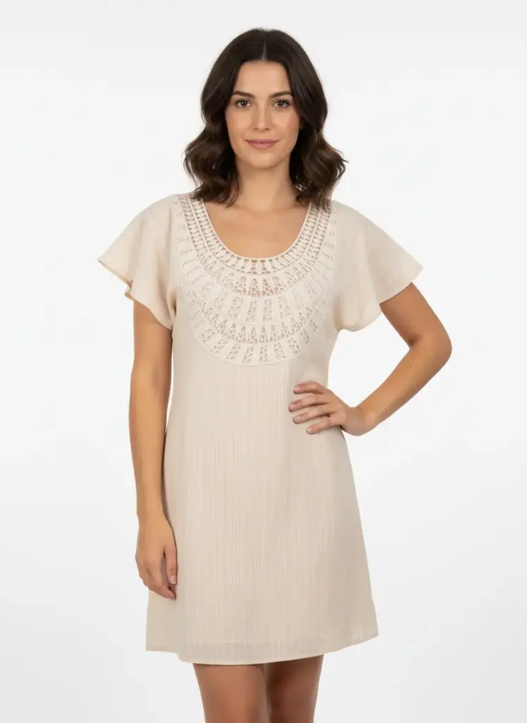 ROBE TUNIC BEIGE AVEC COL TRICOT Grandeur XS (NEUVE)