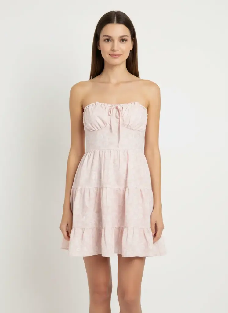 ROBE ETE COURTE ROSE ET BLANCHE FLEURIE