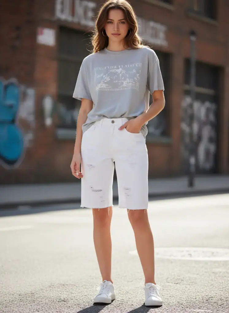 SHORTS JEANS BLANC TROUEE (NEUVE)