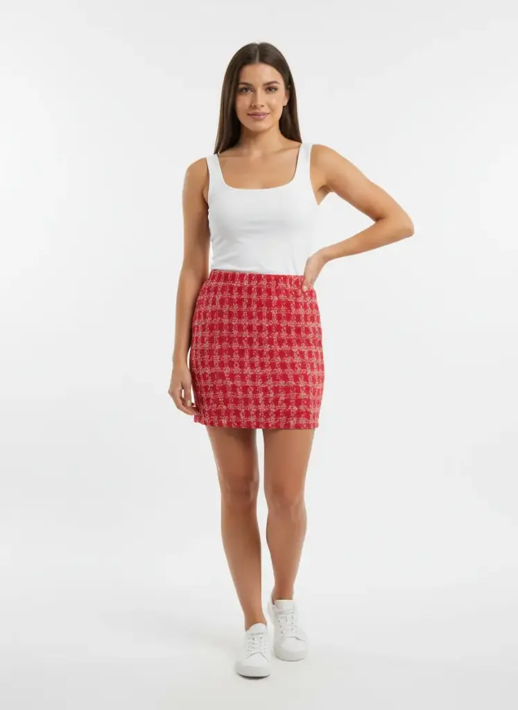 JUPE COURTE ROUGE ET BLANCHE. (NEUVE)