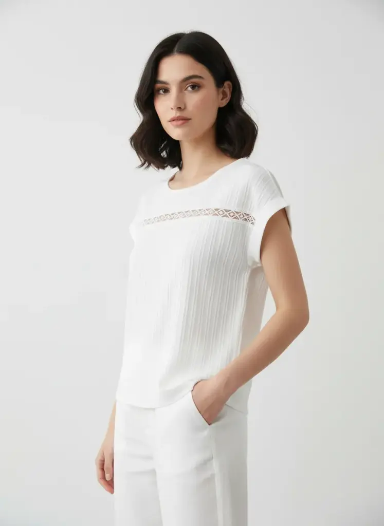 CHANDAIL BLANC MANCHE COUTES. (NEUVE)