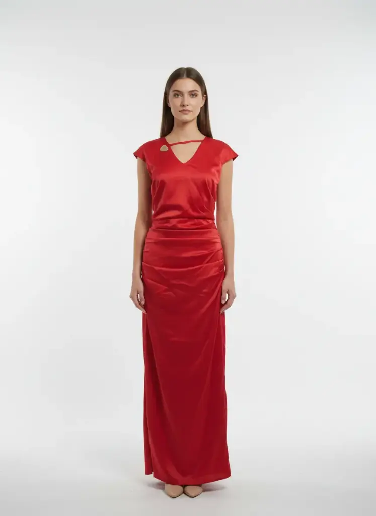 robe longue satin rouge