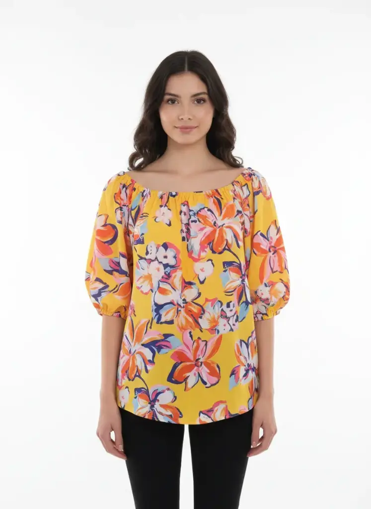 CHANDAIL JAUNE FLEURI. (ÉTAT : NEUF)