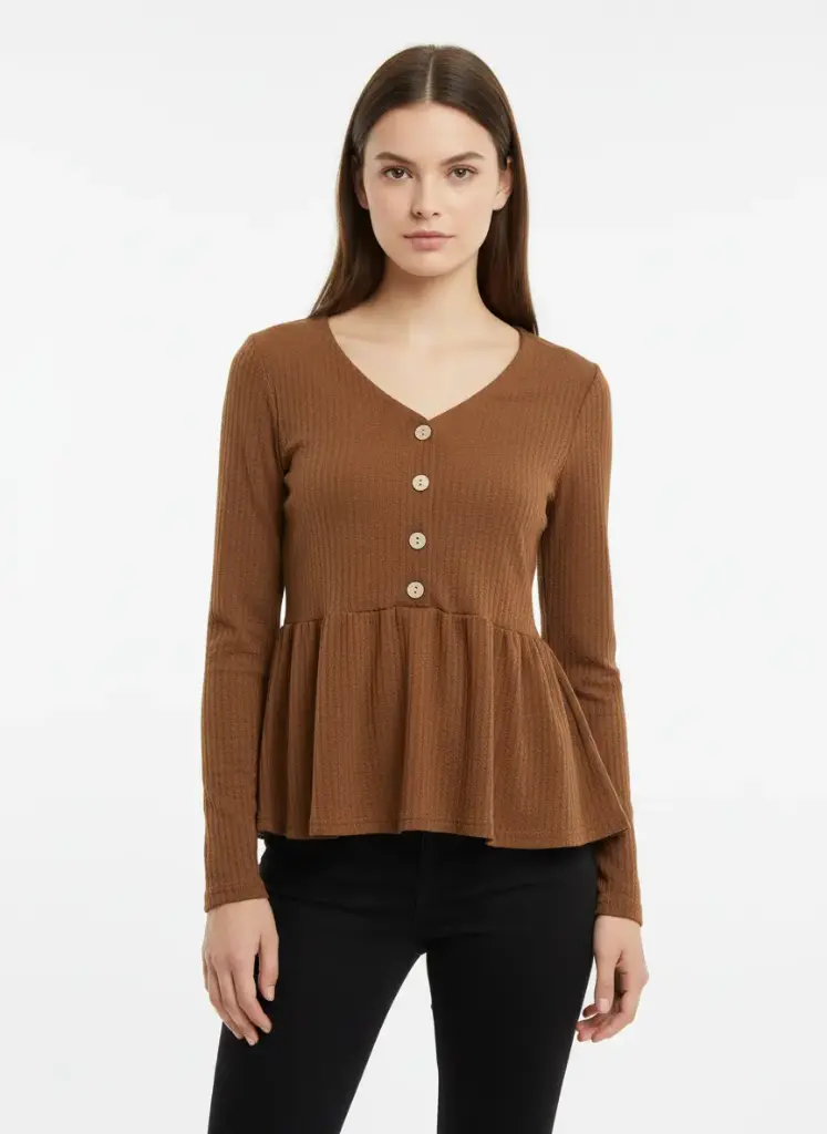 CHANDAIL BRUN MANCHES LONGUES. (ÉTAT : NEUF)