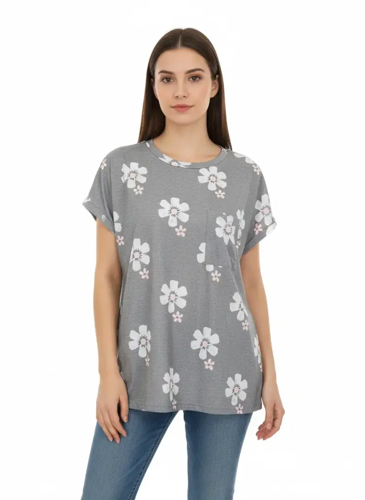 TSHIRT GRIS AVEC DES GROSSES FLEURS