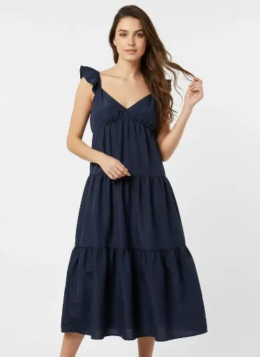 ROBE A VOLANT MARINE BRETELLES DOS