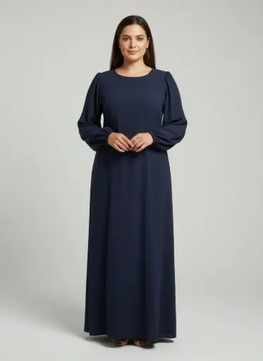 ROBE LONGUE BLEU MARINE MANCHES LONGUES