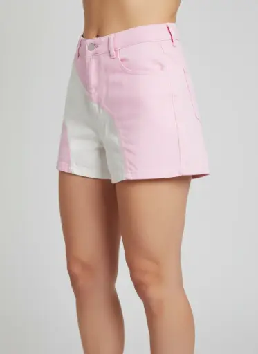SHORTS COURTE JEANS ROSE ET BLANC COTE