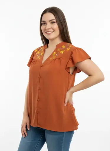 CHANAIL ORANGE AVEC BRODERIE FLEUR JAUNES