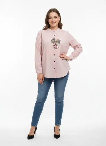 CHEMISE ROSE AVEC BRODERIE NON ENLIGNEE