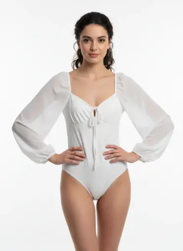 BODYSUIT blanc, manches longues