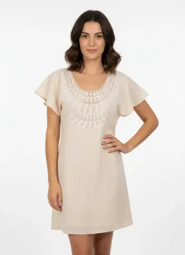 ROBE TUNIC BEIGE AVEC COL TRICOT Grandeur XS (NEUVE)