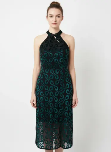 ROBE VERTE COL CHINOIS ELEGANTE 2