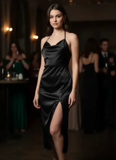 ROBE SATINÉE NOIR DOS LACE. (ETAT : NEUF)