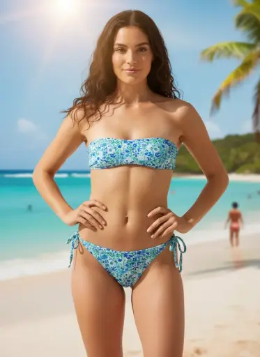 BAS DE COSTUME DE BAIN BLEU CIEL FLEURI. (ÉTAT : NEUF)